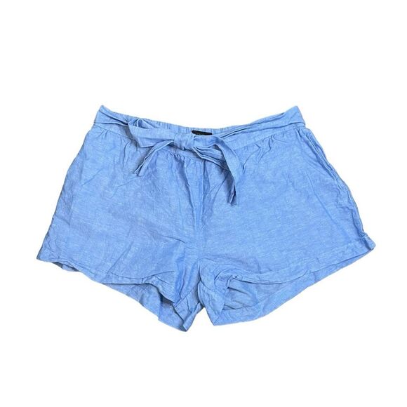 J. Crew Chambray Pull-On Shorts Blue Linen Cotton Elastic Tie Waist Pockets S - Picture 1 of 6